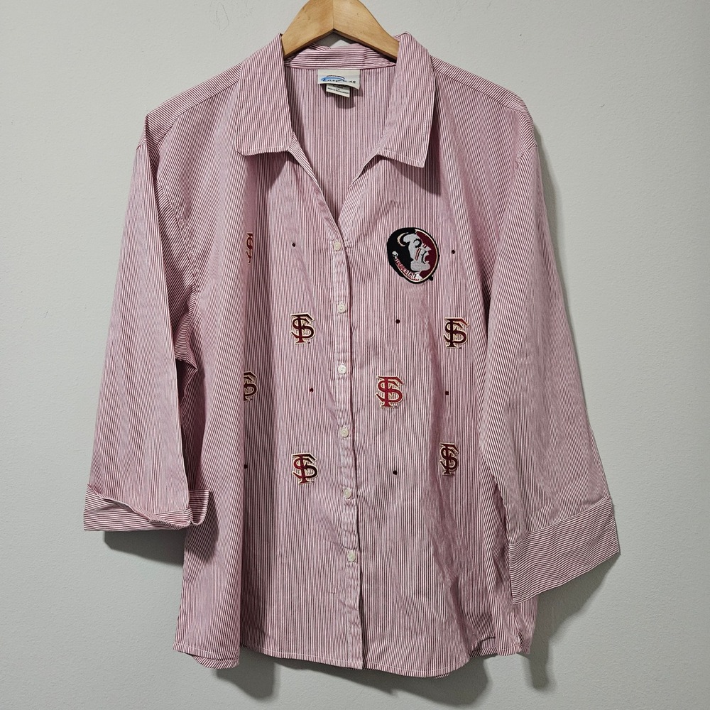 Las Olas Florida State Seminoles FSU Pinstripe Button Down Shirt Womens 1X Red